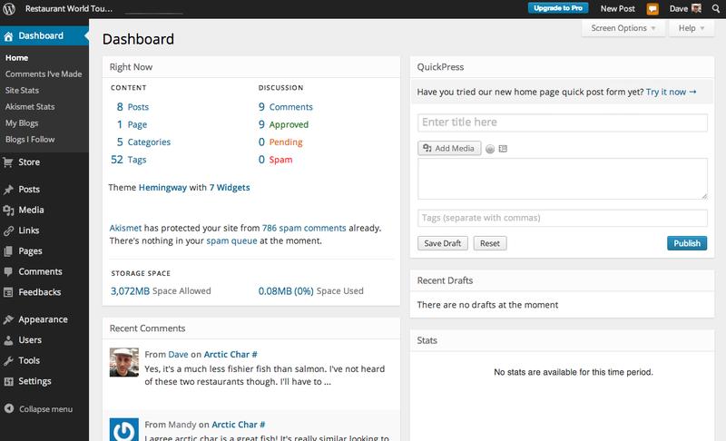 An image of the Wordpress interface