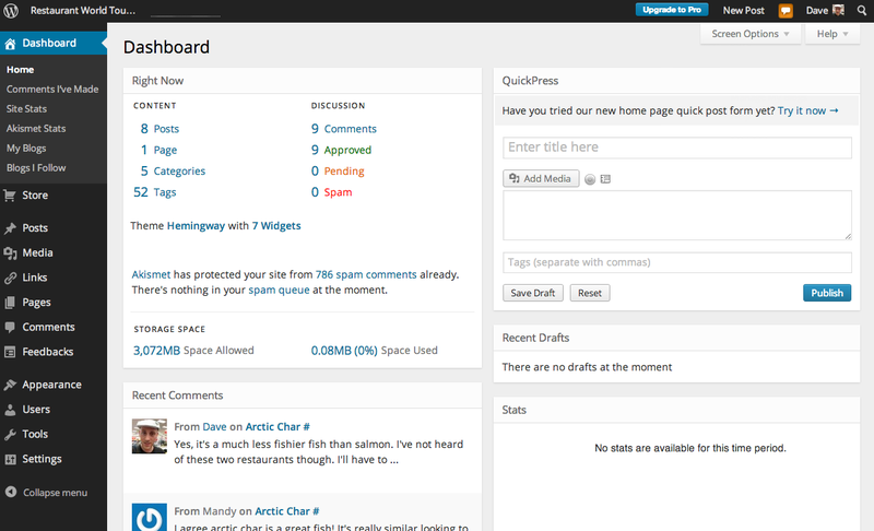 An image of the Wordpress interface